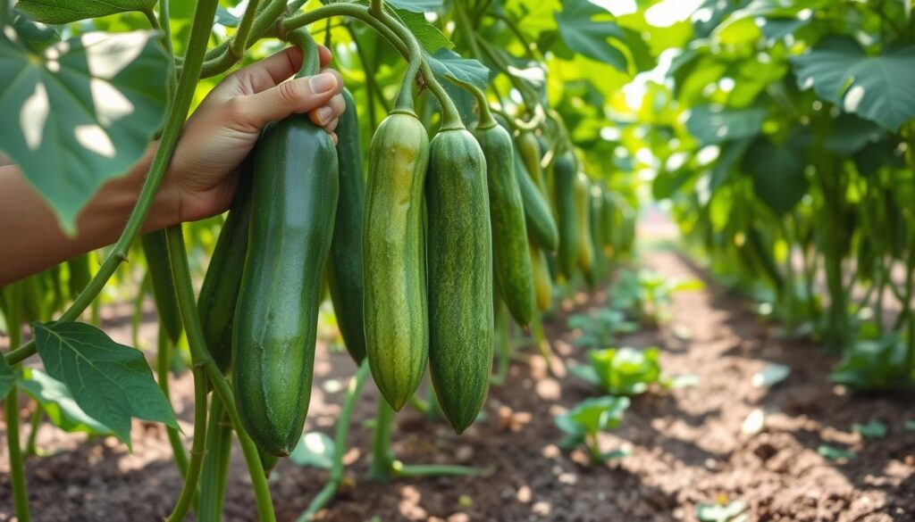 harvesting cucumbers