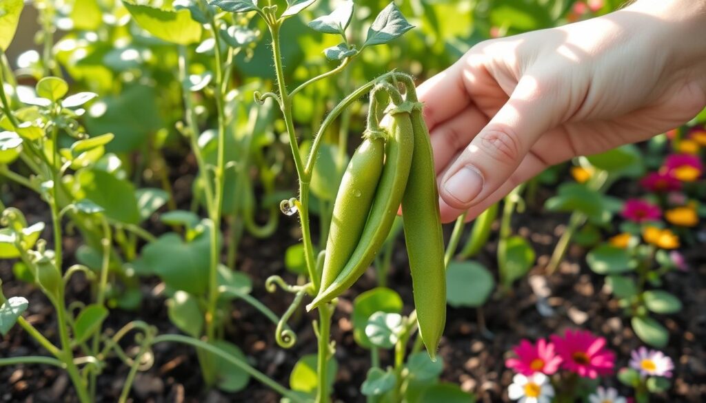 harvesting snap peas