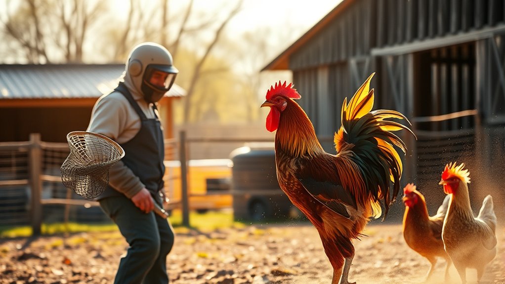 chasing a fierce rooster