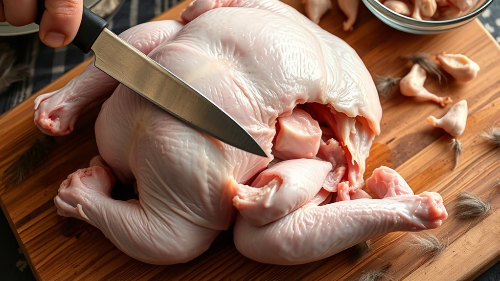 disemboweling the poultry carefully