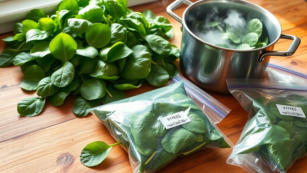 prepare blanch freeze spinach