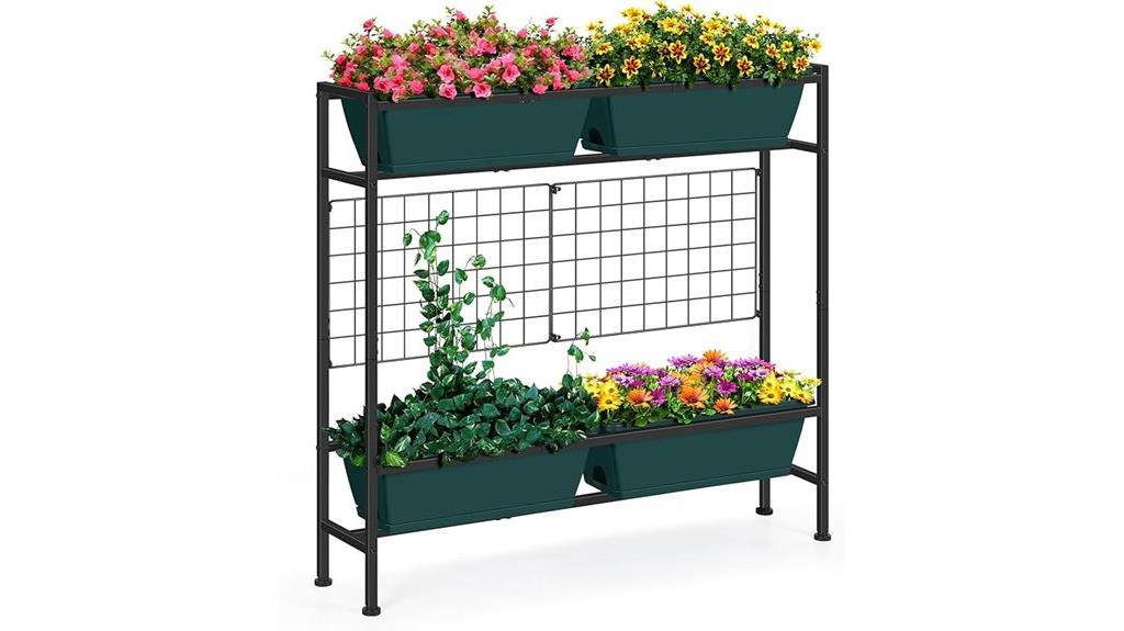 elevated garden bed with trellis