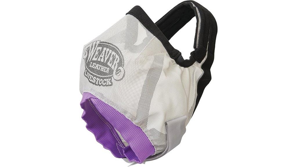 gray and purple fly mask