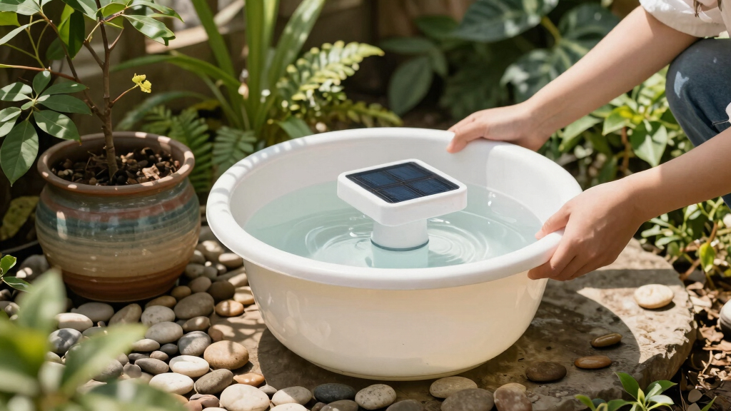 DIY A Water Bowl Planter With A Cheap Solar Fountain And Bring Cooling Sound And Color To Your Summer Garden